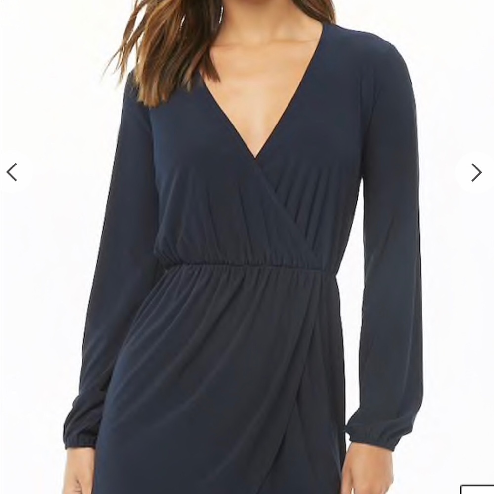 Navy Mock-Wrap Dress